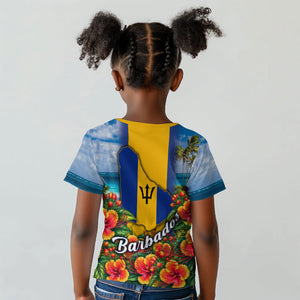 Barbados Trident Coat Of Arms Kid T shirt Caribbean Pride Tropical Beach Floral Map