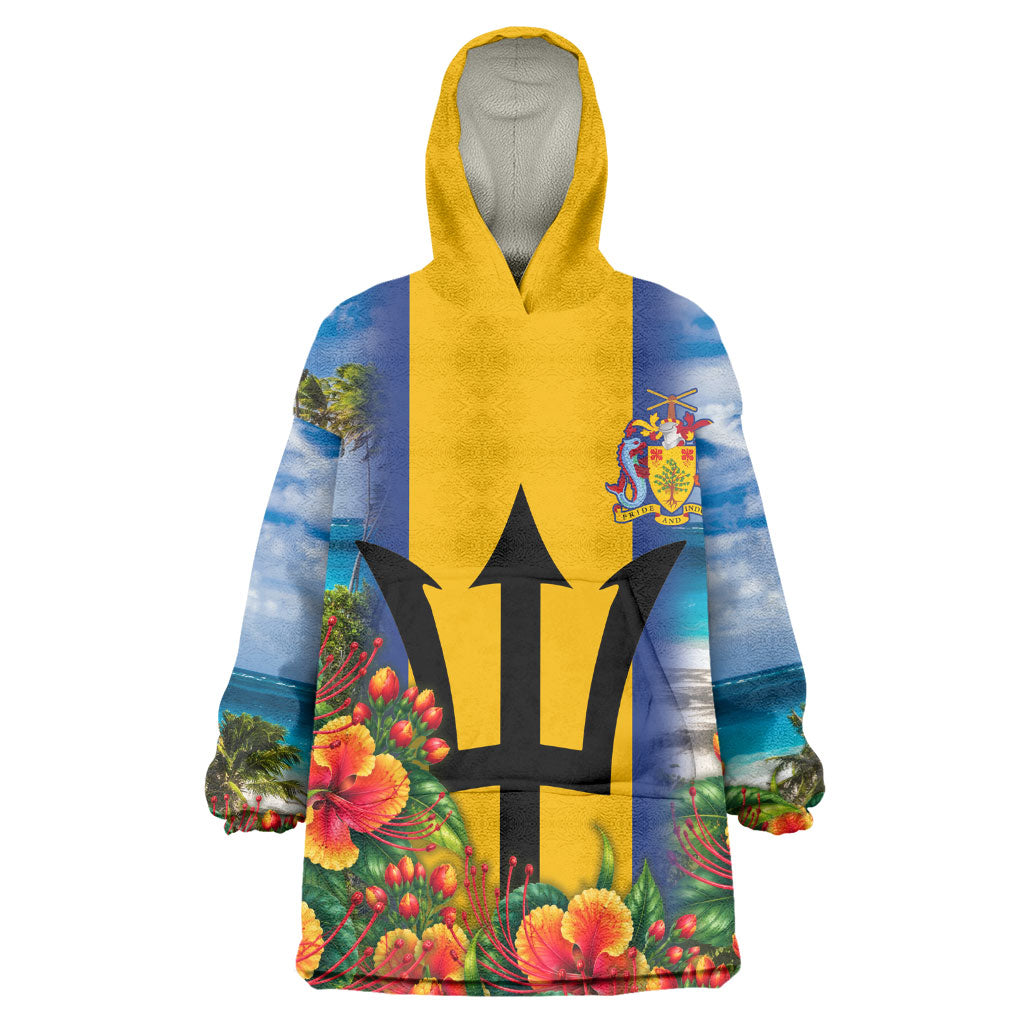 Barbados Trident Coat Of Arms Kid Wearable Blanket Hoodie Caribbean Pride Tropical Beach Floral Map