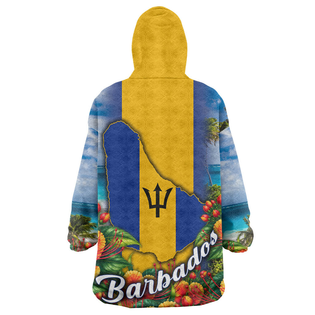 Barbados Trident Coat Of Arms Kid Wearable Blanket Hoodie Caribbean Pride Tropical Beach Floral Map