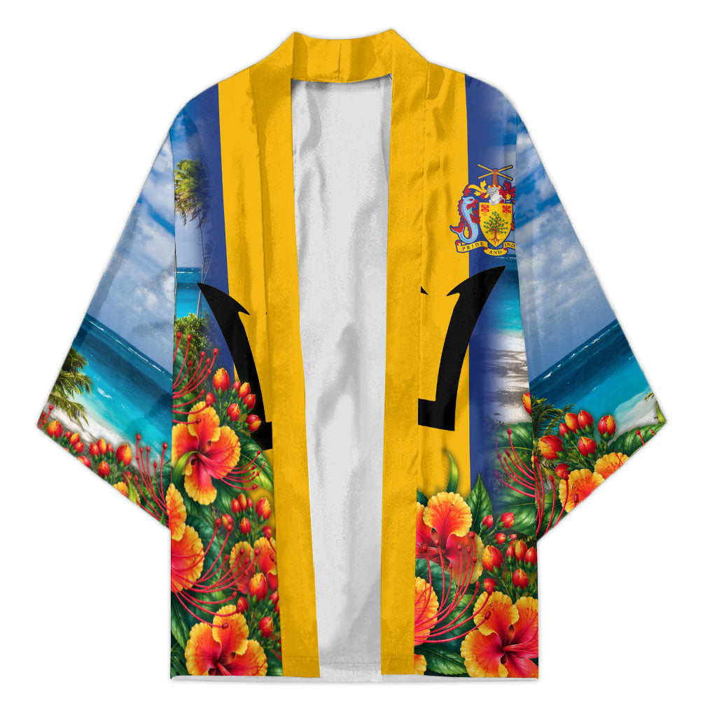 Barbados Trident Coat Of Arms Kimono Caribbean Pride Tropical Beach Floral Map