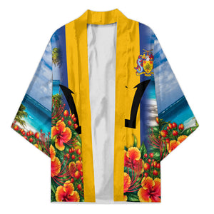 Barbados Trident Coat Of Arms Kimono Caribbean Pride Tropical Beach Floral Map