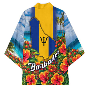 Barbados Trident Coat Of Arms Kimono Caribbean Pride Tropical Beach Floral Map