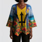 Barbados Trident Coat Of Arms Kimono Sleeve Blouse Caribbean Pride Tropical Beach Floral Map