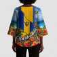 Barbados Trident Coat Of Arms Kimono Sleeve Blouse Caribbean Pride Tropical Beach Floral Map