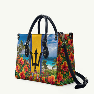 Barbados Trident Coat Of Arms Leather Bag Caribbean Pride Tropical Beach Floral Map