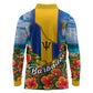 Barbados Trident Coat Of Arms Long Sleeve Polo Shirt Caribbean Pride Tropical Beach Floral Map