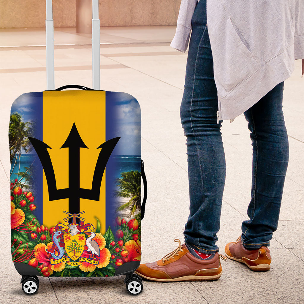 Barbados Trident Coat Of Arms Luggage Cover Caribbean Pride Tropical Beach Floral Map