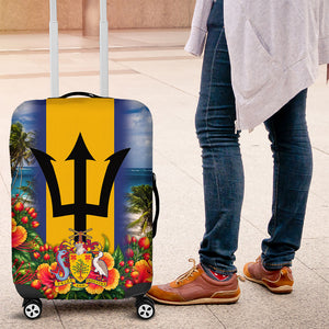 Barbados Trident Coat Of Arms Luggage Cover Caribbean Pride Tropical Beach Floral Map