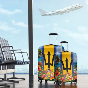Barbados Trident Coat Of Arms Luggage Cover Caribbean Pride Tropical Beach Floral Map