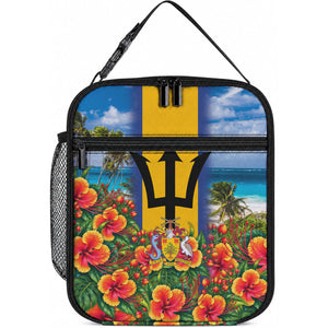 Barbados Trident Coat Of Arms Lunch Bag Caribbean Pride Tropical Beach Floral Map