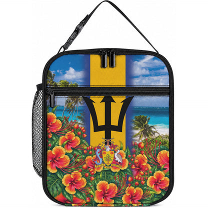 Barbados Trident Coat Of Arms Lunch Bag Caribbean Pride Tropical Beach Floral Map