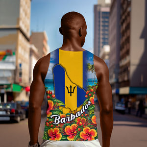 Barbados Trident Coat Of Arms Men Tank Top Caribbean Pride Tropical Beach Floral Map