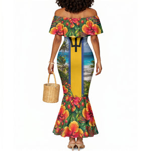 Barbados Trident Coat Of Arms Mermaid Dress Caribbean Pride Tropical Beach Floral Map