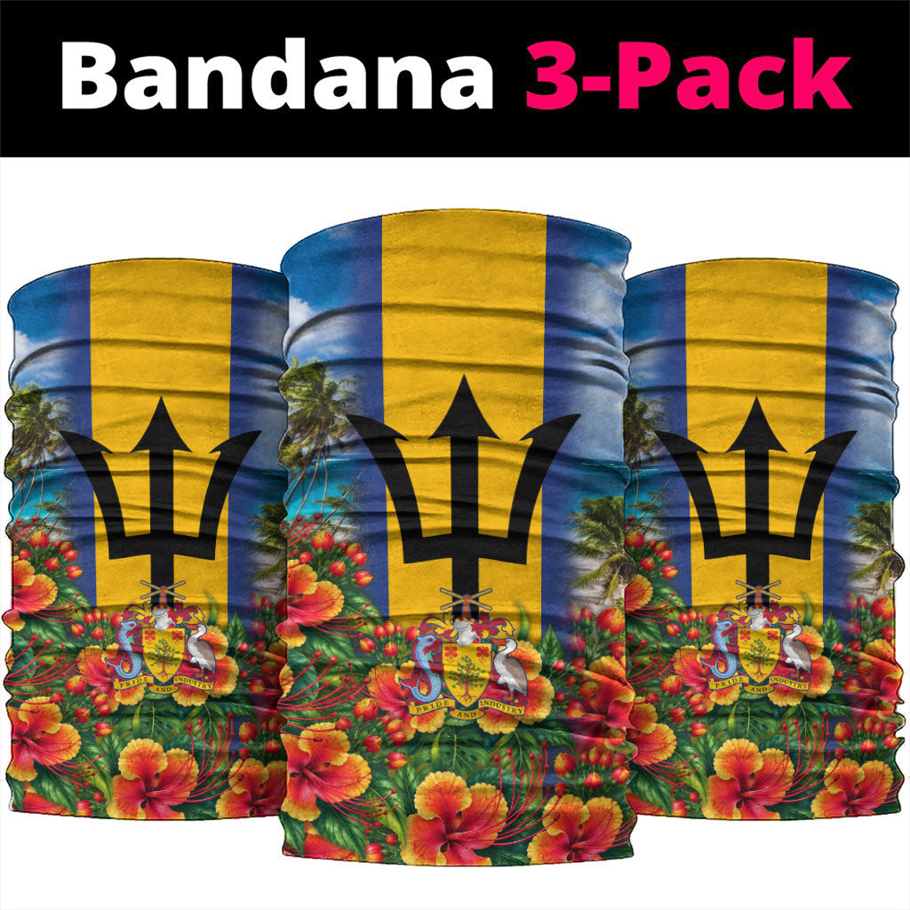 Barbados Trident Coat Of Arms Neck Gaiter Caribbean Pride Tropical Beach Floral Map