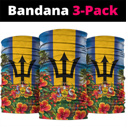 Barbados Trident Coat Of Arms Neck Gaiter Caribbean Pride Tropical Beach Floral Map