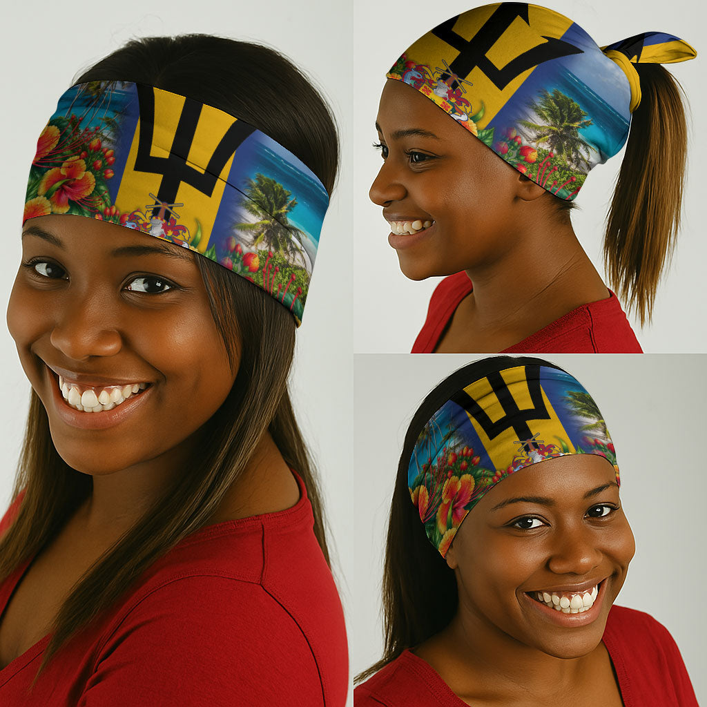 Barbados Trident Coat Of Arms Neck Gaiter Caribbean Pride Tropical Beach Floral Map