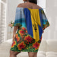 Barbados Trident Coat Of Arms Off Shoulder Short Dress Caribbean Pride Tropical Beach Floral Map