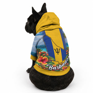 Barbados Trident Coat Of Arms Pet Hoodie Caribbean Pride Tropical Beach Floral Map