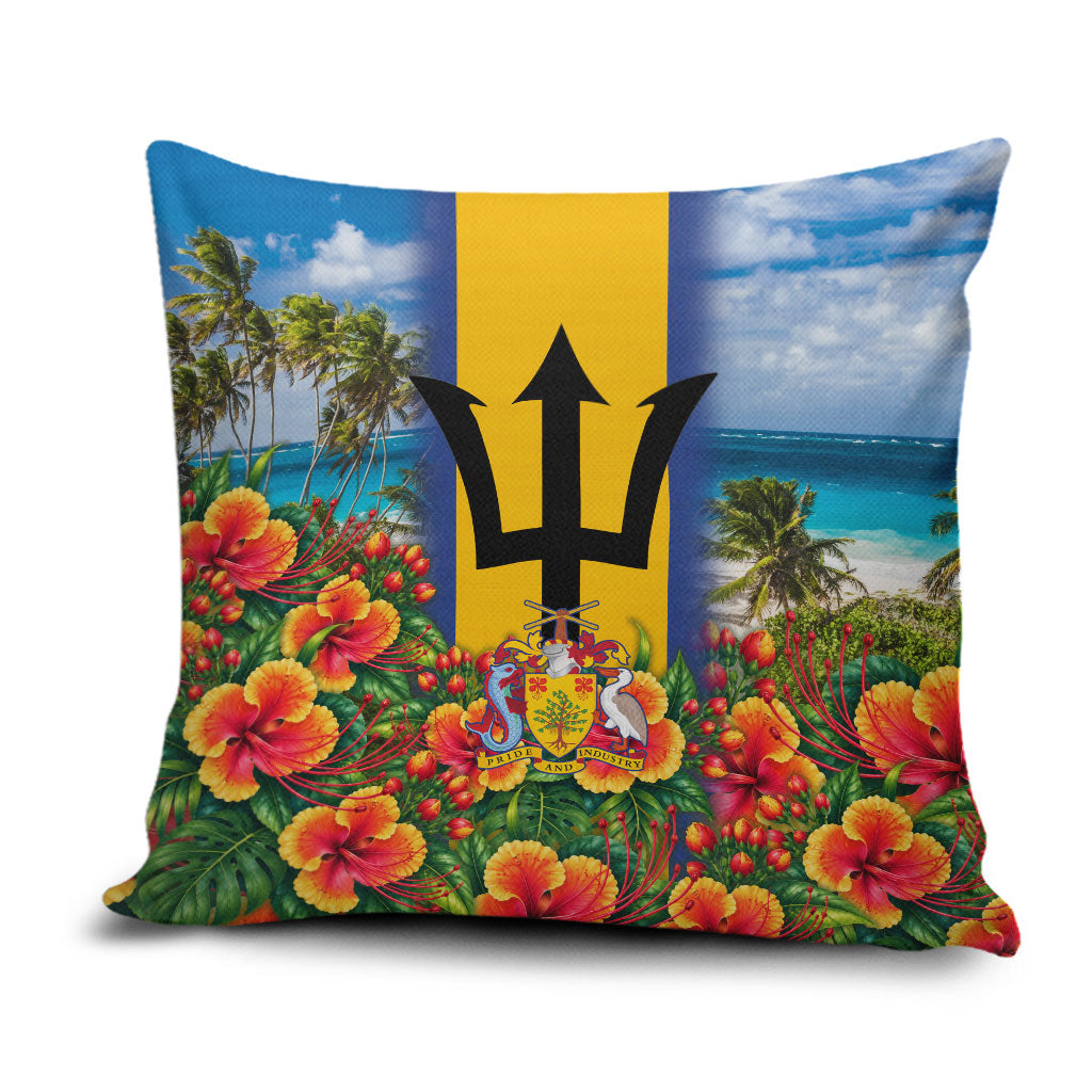 Barbados Trident Coat Of Arms Pillow Cover Caribbean Pride Tropical Beach Floral Map