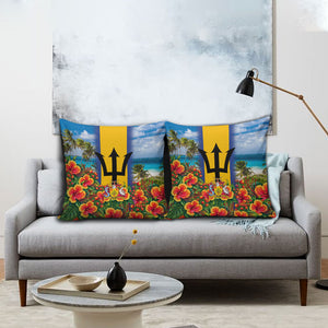 Barbados Trident Coat Of Arms Pillow Cover Caribbean Pride Tropical Beach Floral Map