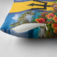 Barbados Trident Coat Of Arms Pillow Cover Caribbean Pride Tropical Beach Floral Map