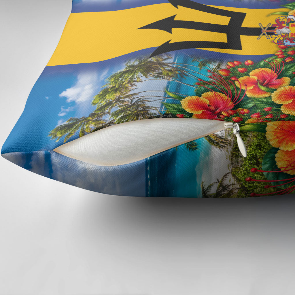 Barbados Trident Coat Of Arms Pillow Cover Caribbean Pride Tropical Beach Floral Map