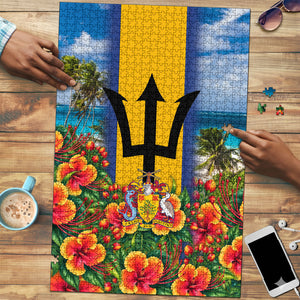Barbados Trident Coat Of Arms Puzzle Caribbean Pride Tropical Beach Floral Map