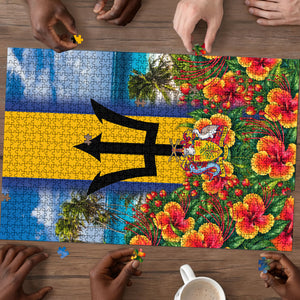 Barbados Trident Coat Of Arms Puzzle Caribbean Pride Tropical Beach Floral Map