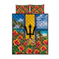 Barbados Trident Coat Of Arms Quilt Bed Set Caribbean Pride Tropical Beach Floral Map