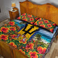 Barbados Trident Coat Of Arms Quilt Bed Set Caribbean Pride Tropical Beach Floral Map