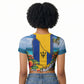 Barbados Trident Coat Of Arms Raglan Cropped T shirt Caribbean Pride Tropical Beach Floral Map