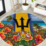 Barbados Trident Coat Of Arms Round Carpet Caribbean Pride Tropical Beach Floral Map
