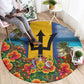 Barbados Trident Coat Of Arms Round Carpet Caribbean Pride Tropical Beach Floral Map