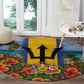 Barbados Trident Coat Of Arms Round Carpet Caribbean Pride Tropical Beach Floral Map