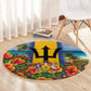 Barbados Trident Coat Of Arms Round Carpet Caribbean Pride Tropical Beach Floral Map