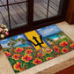 Barbados Trident Coat Of Arms Rubber Doormat Caribbean Pride Tropical Beach Floral Map
