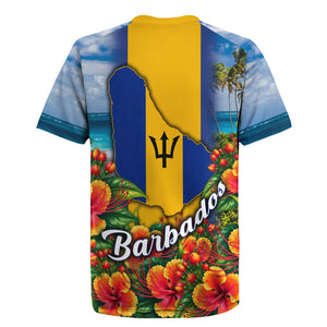 Barbados Trident Coat Of Arms Rugby Jersey Caribbean Pride Tropical Beach Floral Map