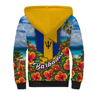 Barbados Trident Coat Of Arms Sherpa Hoodie Caribbean Pride Tropical Beach Floral Map