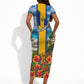 Barbados Trident Coat Of Arms Short Sleeve Bodycon Dress Caribbean Pride Tropical Beach Floral Map