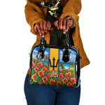 Barbados Trident Coat Of Arms Shoulder Handbag Caribbean Pride Tropical Beach Floral Map