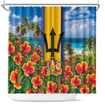 Barbados Trident Coat Of Arms Shower Curtain Caribbean Pride Tropical Beach Floral Map