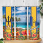 Barbados Trident Coat Of Arms Skinny Tumbler Caribbean Pride Tropical Beach Floral Map