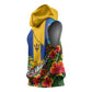 Barbados Trident Coat Of Arms Sleeveless Hoodie Caribbean Pride Tropical Beach Floral Map
