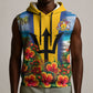 Barbados Trident Coat Of Arms Sleeveless Hoodie Caribbean Pride Tropical Beach Floral Map