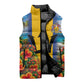 Barbados Trident Coat Of Arms Sleeveless Puffer Jacket Caribbean Pride Tropical Beach Floral Map