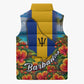 Barbados Trident Coat Of Arms Sleeveless Puffer Jacket Caribbean Pride Tropical Beach Floral Map