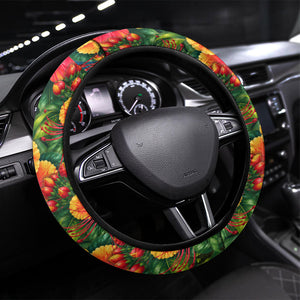 Barbados Trident Coat Of Arms Steering Wheel Cover Caribbean Pride Tropical Beach Floral Map