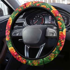 Barbados Trident Coat Of Arms Steering Wheel Cover Caribbean Pride Tropical Beach Floral Map
