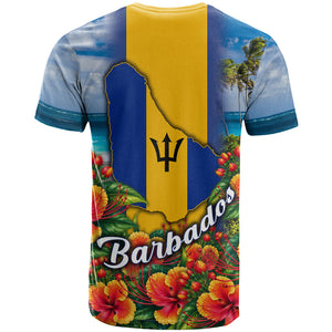 Barbados Trident Coat Of Arms T shirt Caribbean Pride Tropical Beach Floral Map