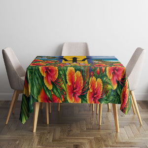 Barbados Trident Coat Of Arms Tablecloth Caribbean Pride Tropical Beach Floral Map